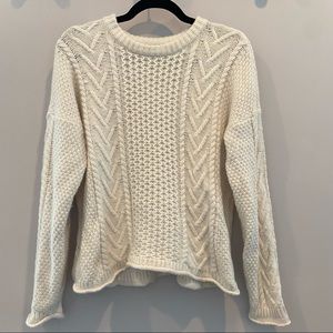 MADEWELL Ivory Merino Wool Alpaca Blend Cableknit fisherman Sweater